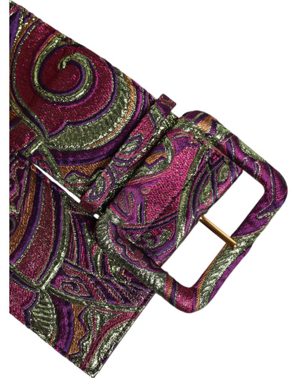 Multicolor Floral Jacquard Wide Waist Belt
