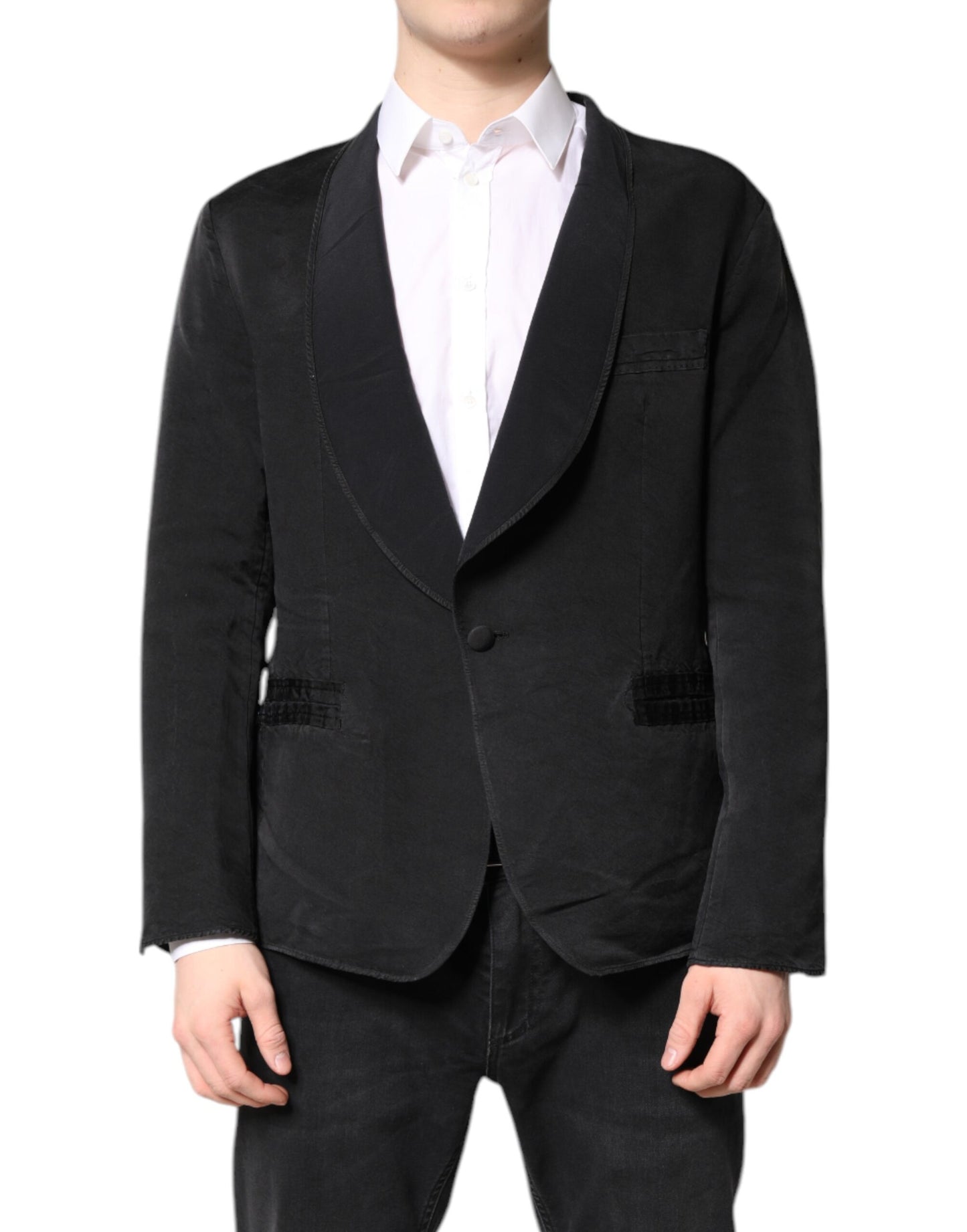 Black Silk Single Breasted Coat Blazer Suit