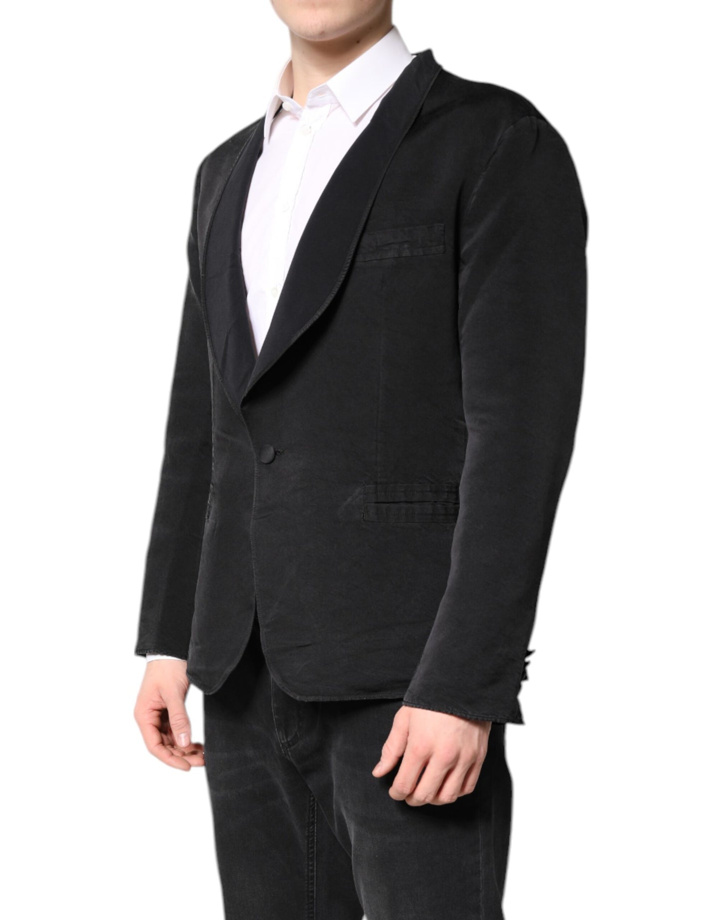Black Silk Single Breasted Coat Blazer Suit