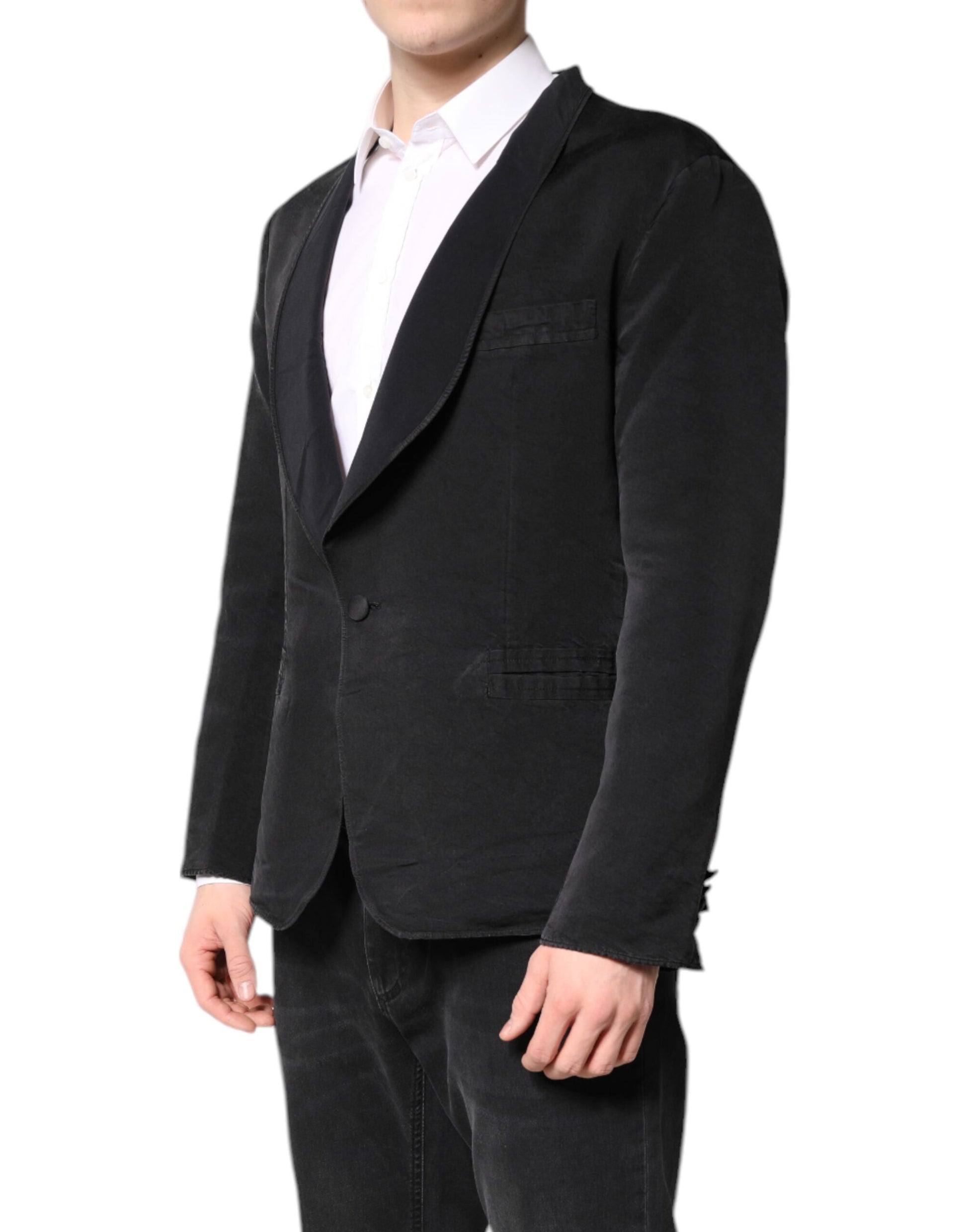 Black Silk Single Breasted Coat Blazer Suit