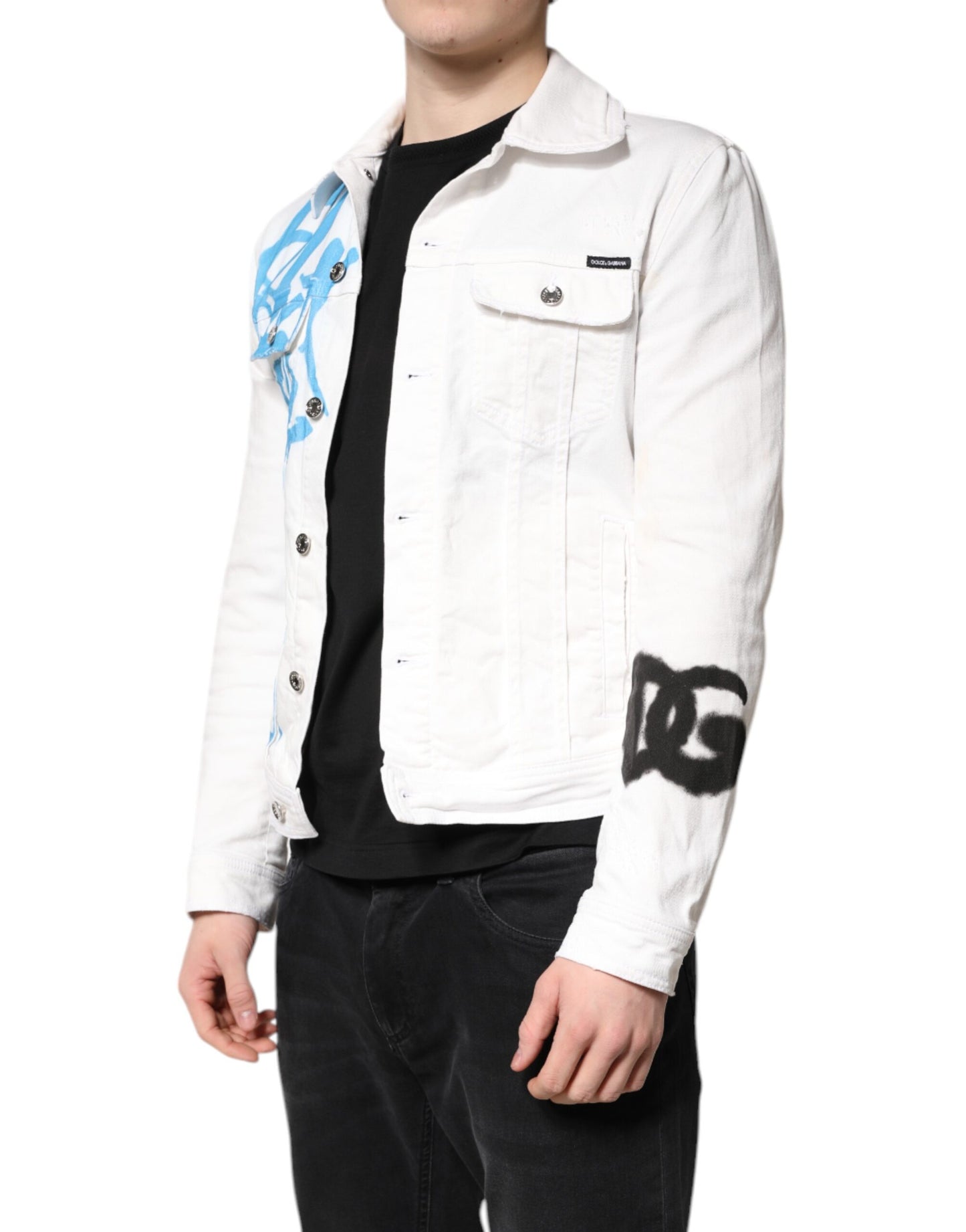 White Graffiti Cotton Stretch Denim Jacket