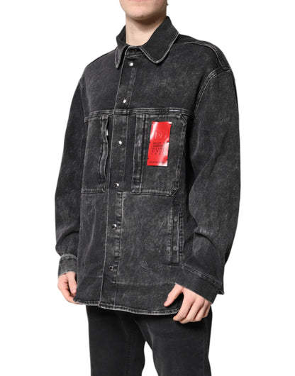 Black Logo Cotton Stretch Denim Jacket