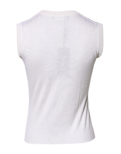 White Sleeveless Cashmere Round Neck Tank Top