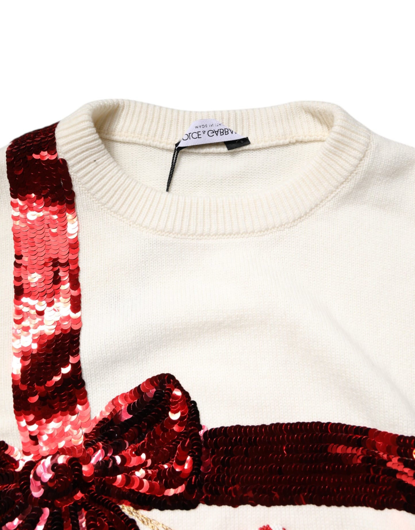 White Sequined Crew Neck Pullover Sweater
