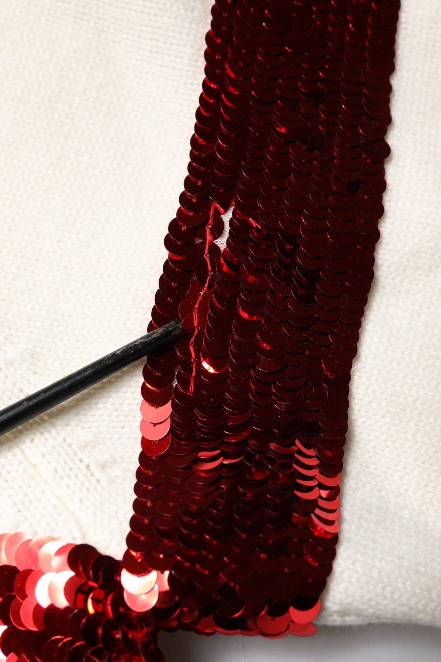 White Sequined Crew Neck Pullover Sweater