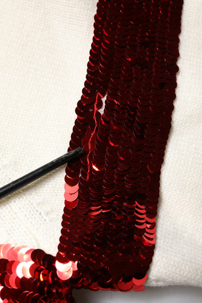 White Sequined Crew Neck Pullover Sweater