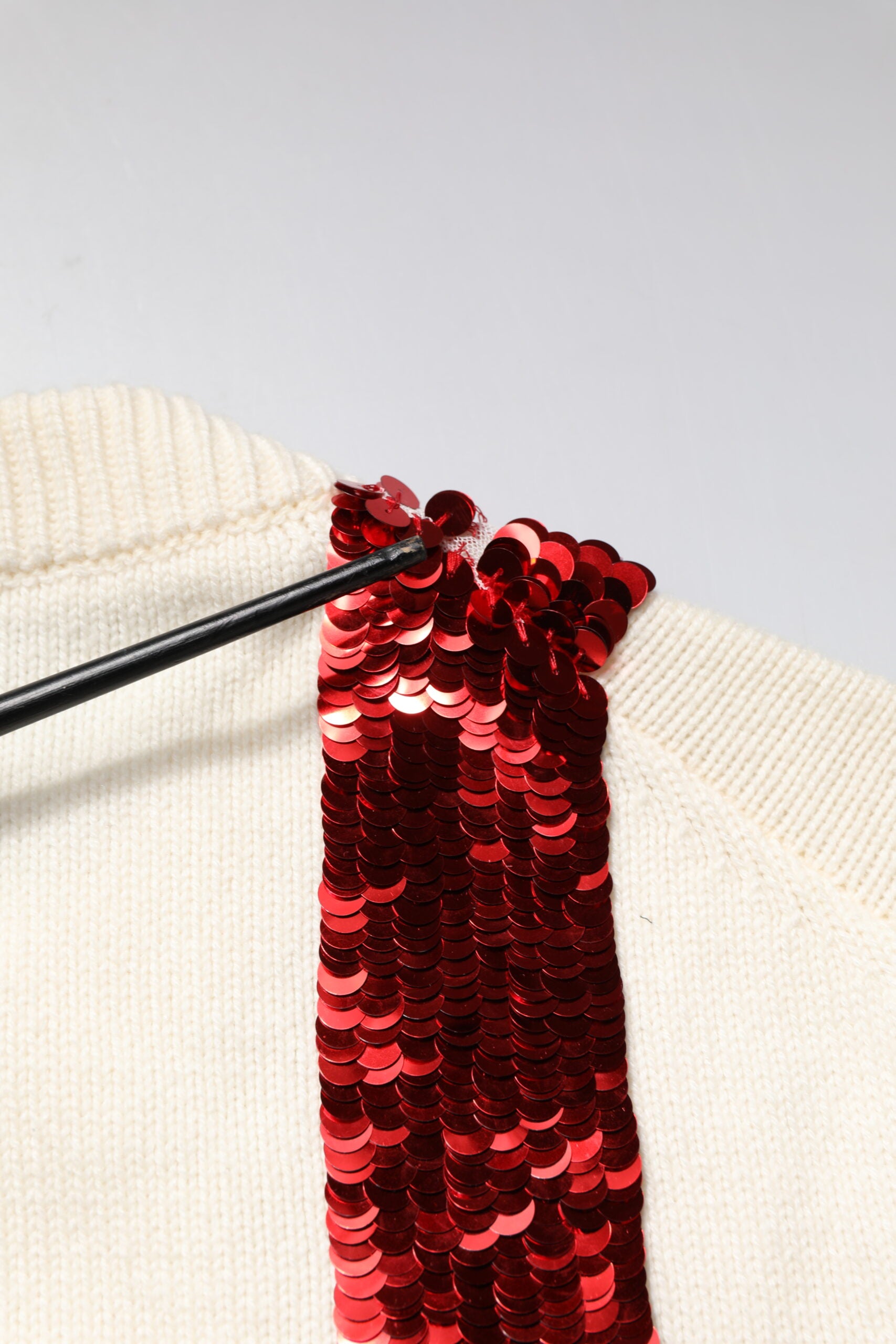 White Sequined Crew Neck Pullover Sweater