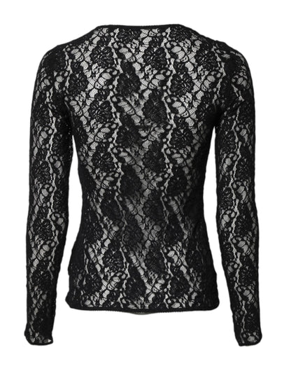 Black Floral Lace Long Sleeves Pullover Top