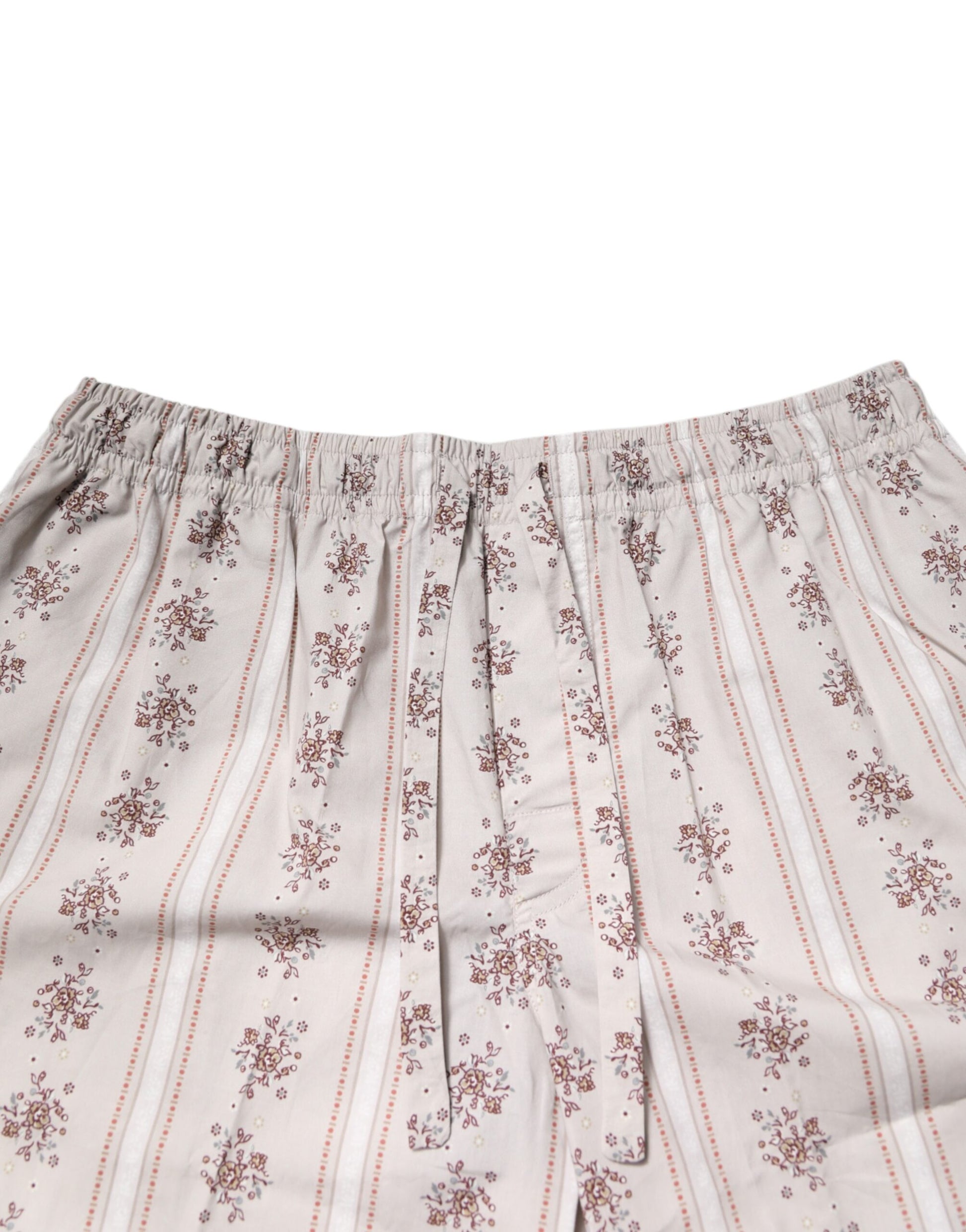 Beige Floral Print Cotton Men Pajama Set Sleepwear