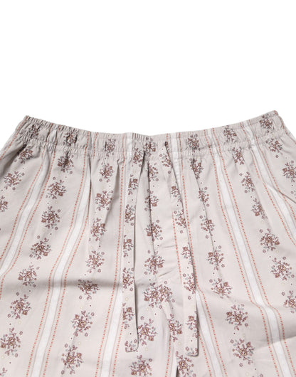 Beige Floral Print Cotton Men Pajama Set Sleepwear