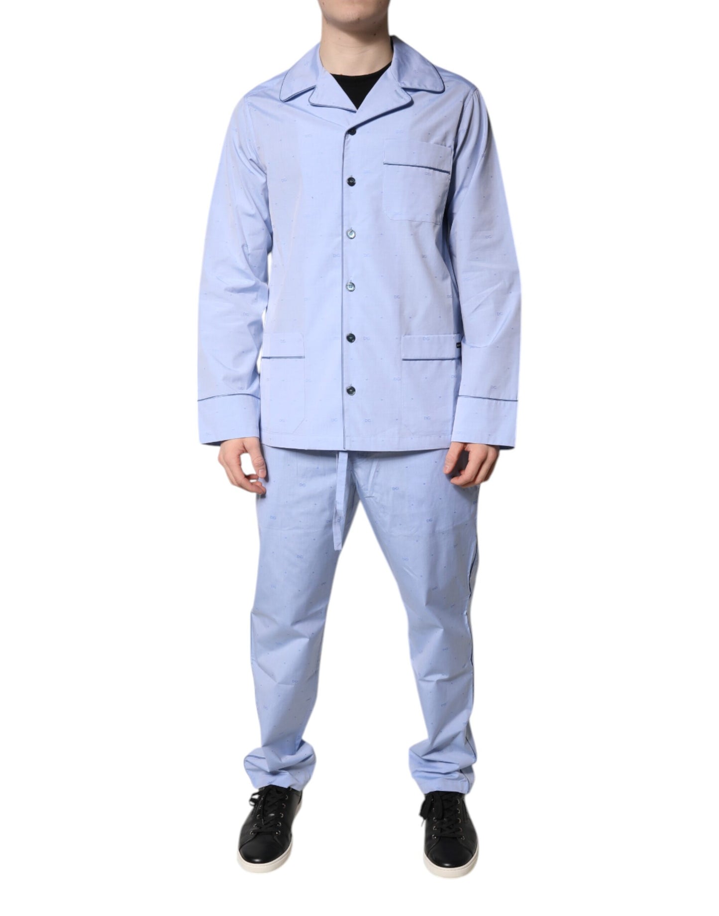 Light Blue DG Logo Cotton Men Pajama Set Sleepwear
