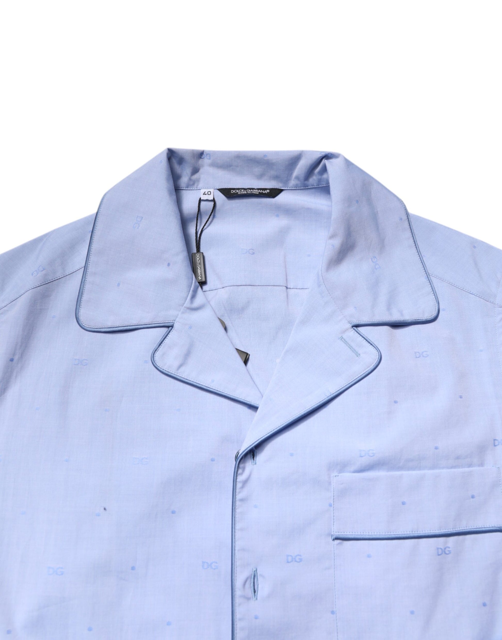 Light Blue DG Logo Cotton Men Pajama Set Sleepwear