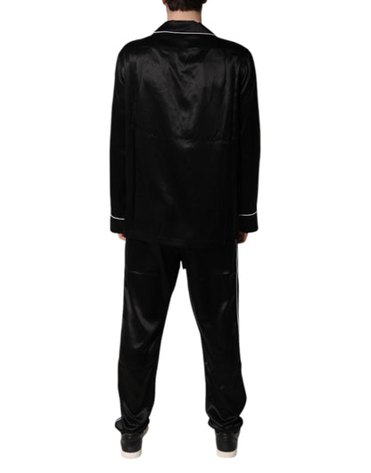 Black Silk Shirt Pants Pajama Set Sleepwear