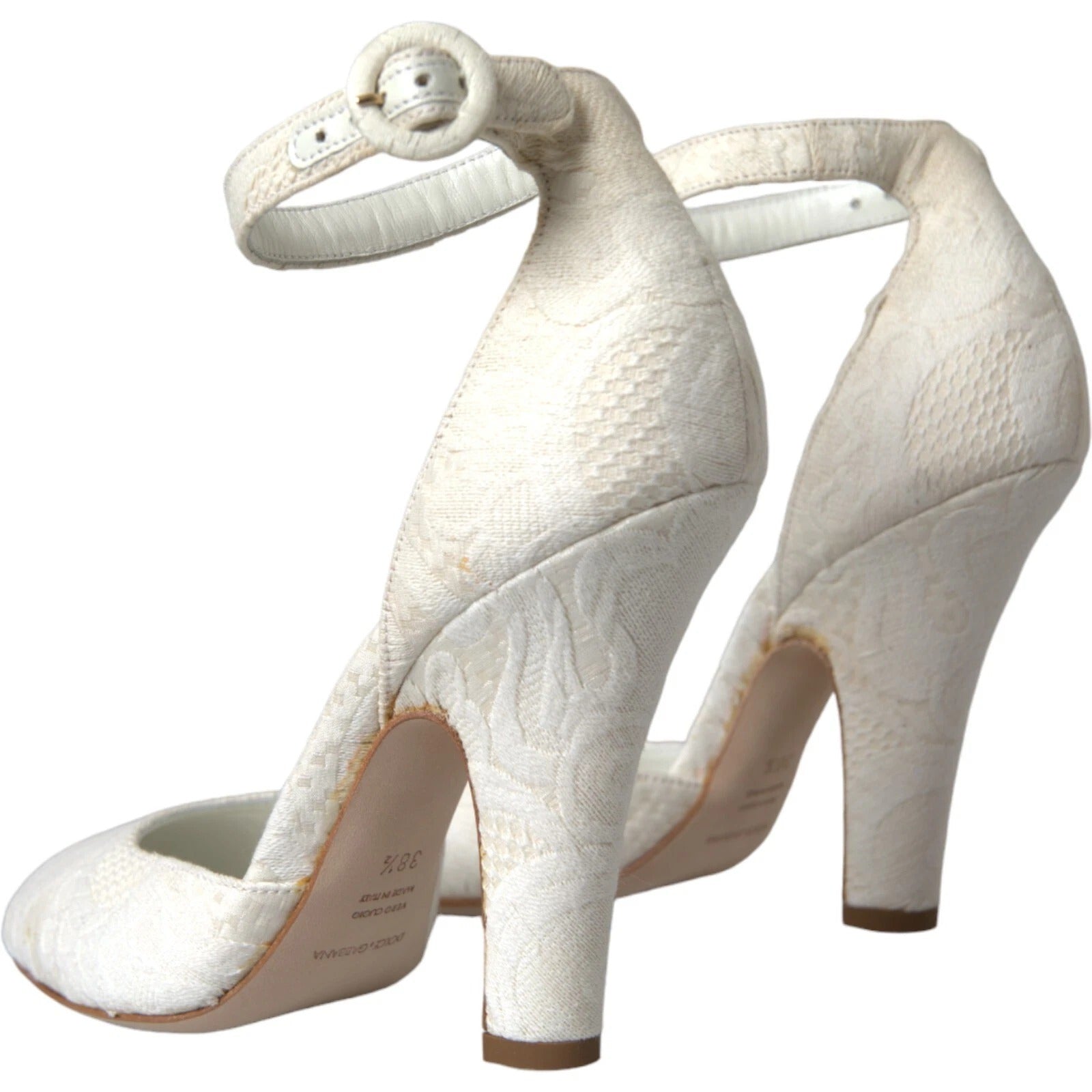 White Floral Jacquard Mary Janes Heels Pumps Shoes