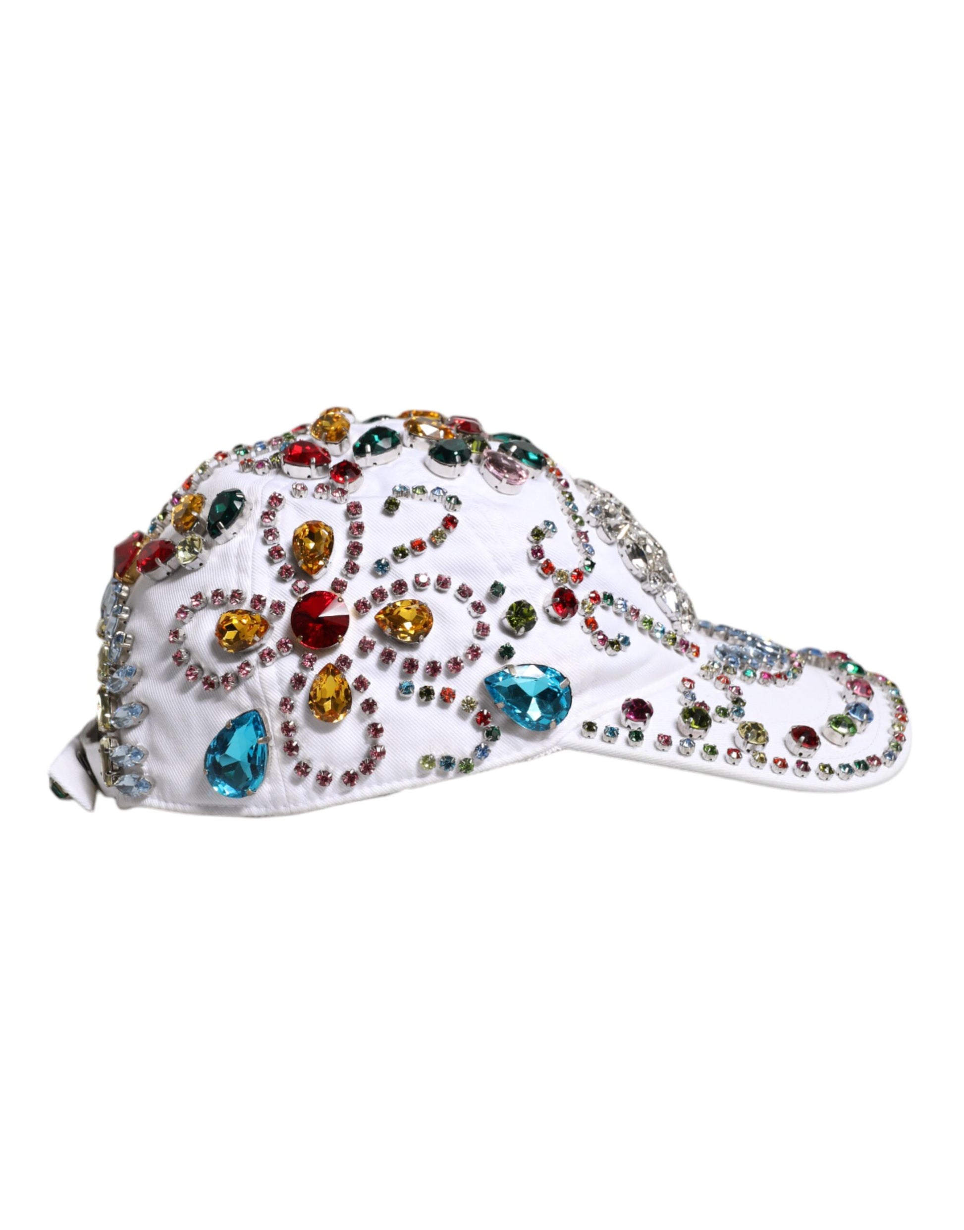 White Multicolor Crystal Embellish Baseball Cap