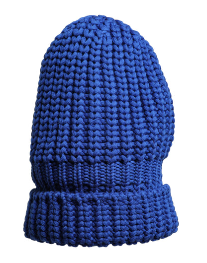 Blue Wool Knitted Winter Beanie Hat