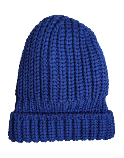 Blue Wool Knitted Winter Beanie Hat