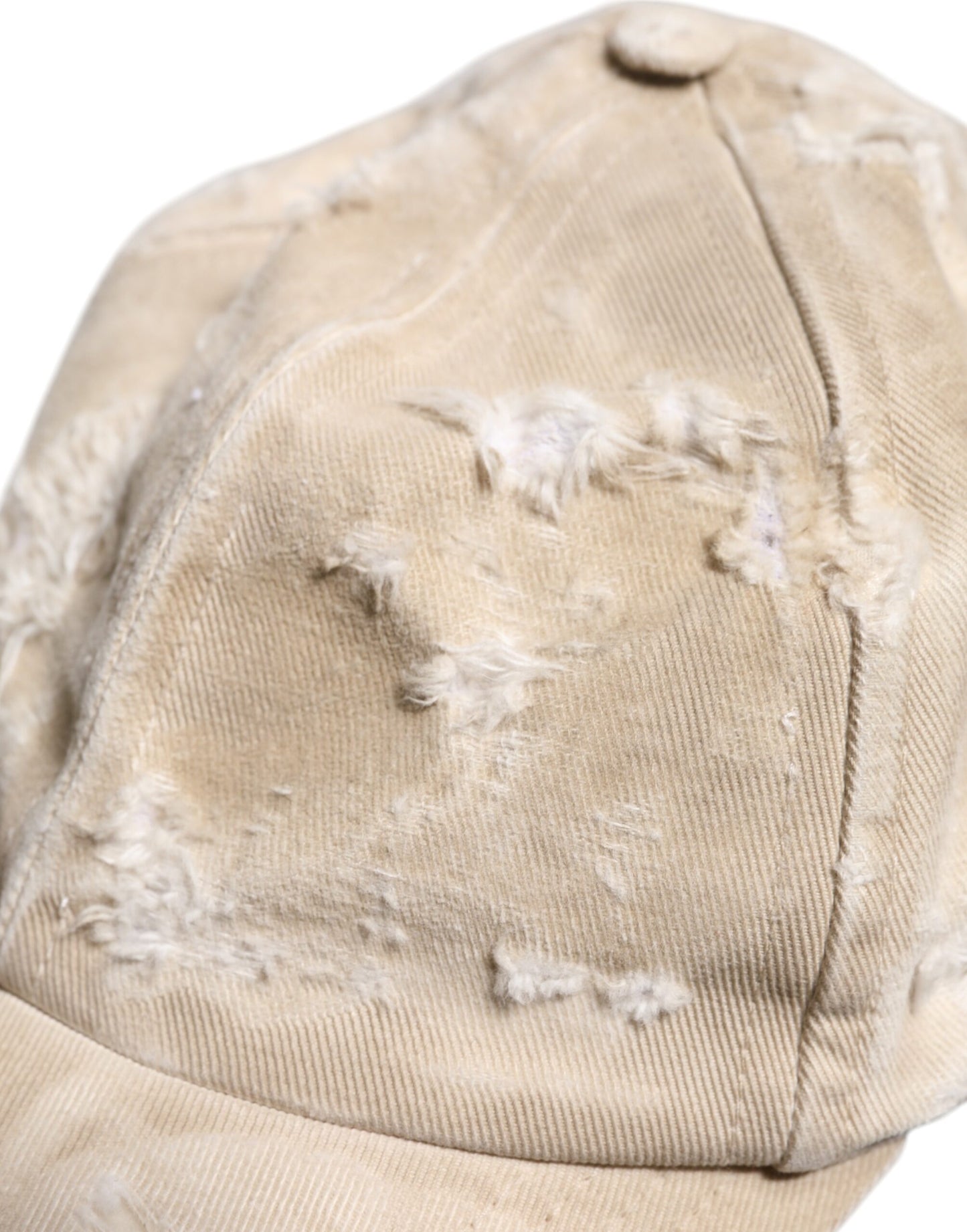 Beige Tattered Cotton 6 Panels Baseball Cap