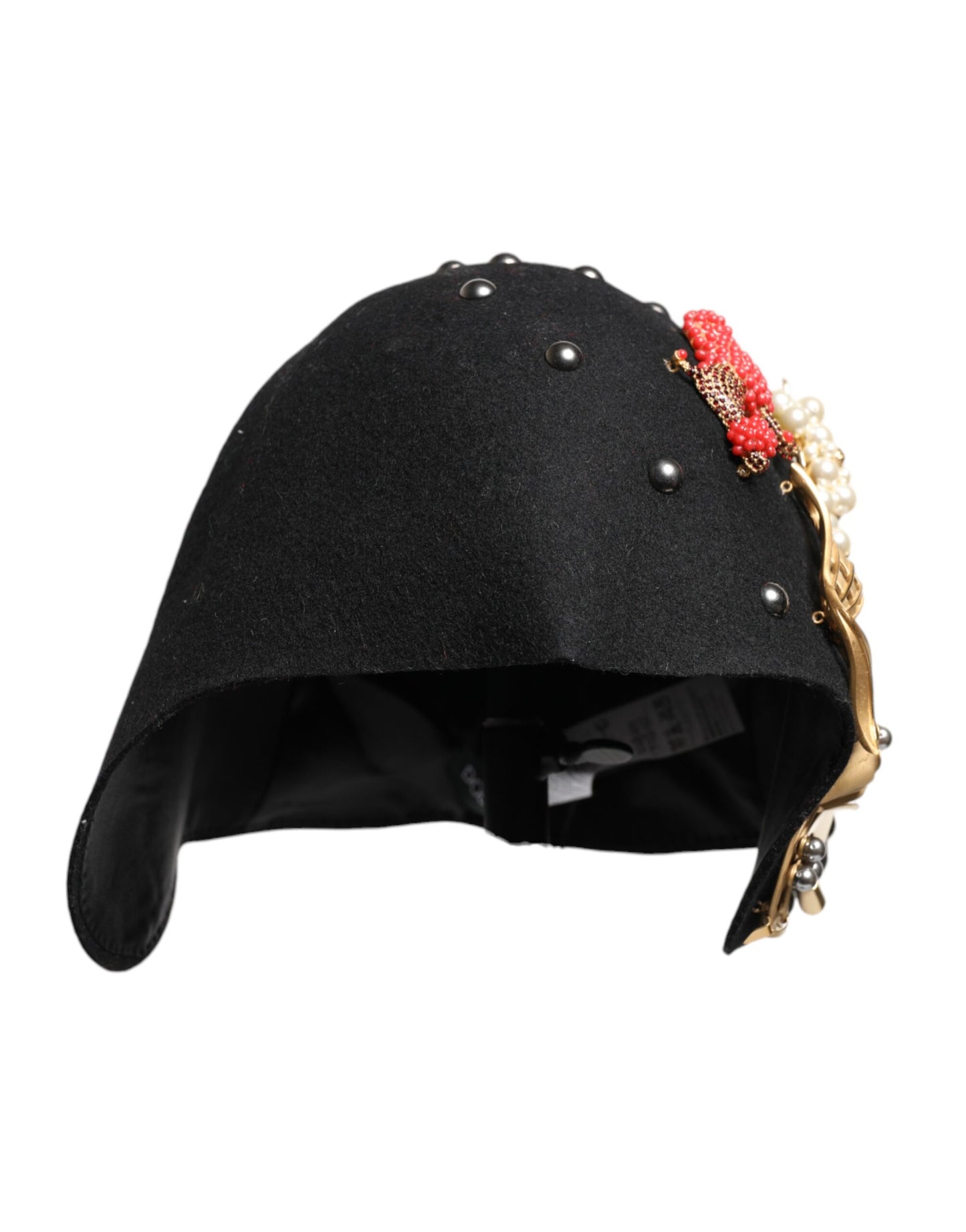 Black Wool Multicolor Embellished Cloche Hat