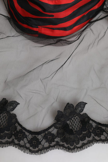 Black Red Stripes Lace Tulle Bucket Hat