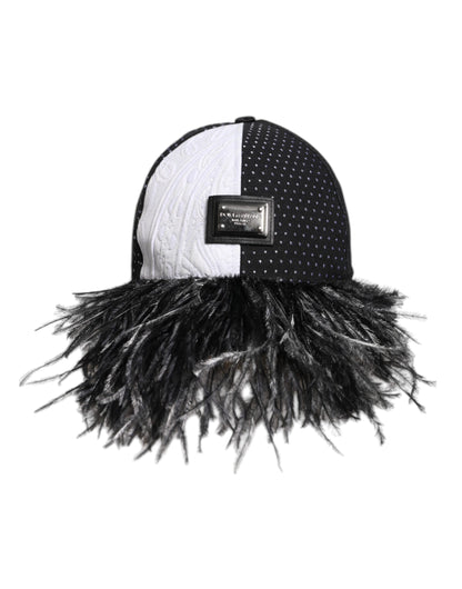 White Black Polka Dot Feathers Baseball Cap