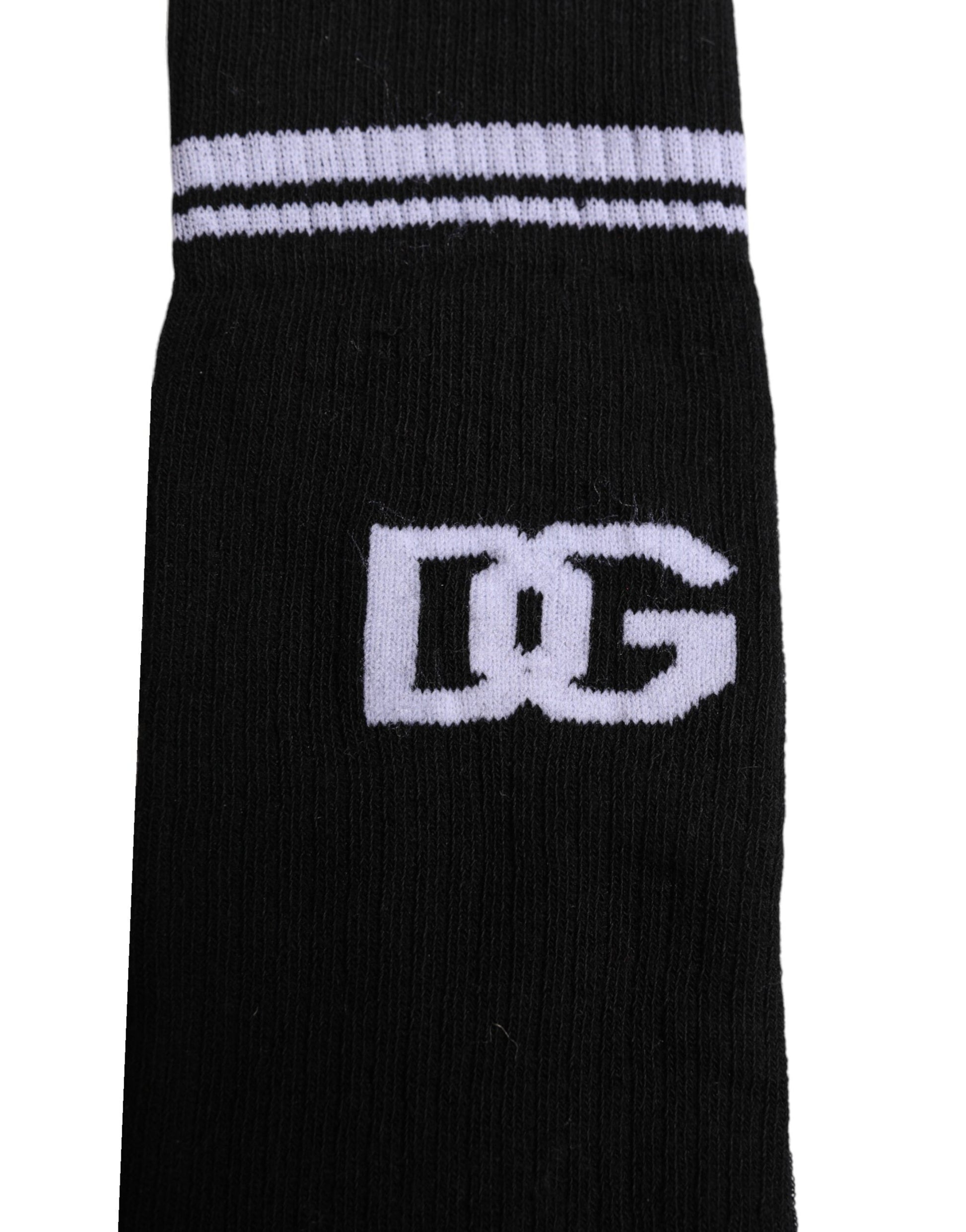 Black Cotton Logo Mid Calf Men Socks