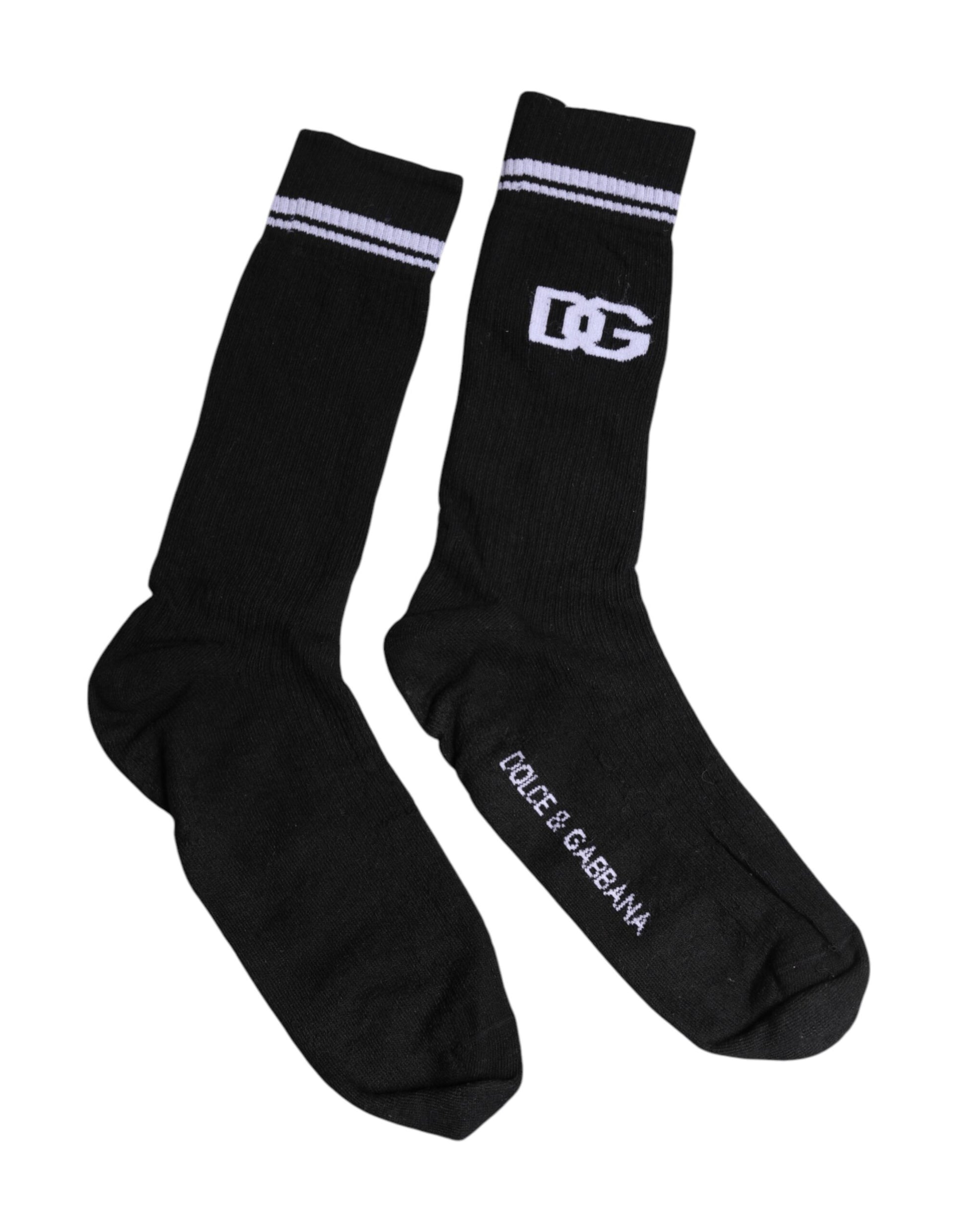 Black Cotton Logo Mid Calf Men Socks