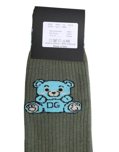 Gray Cotton DG Bear Mid Calf Socks