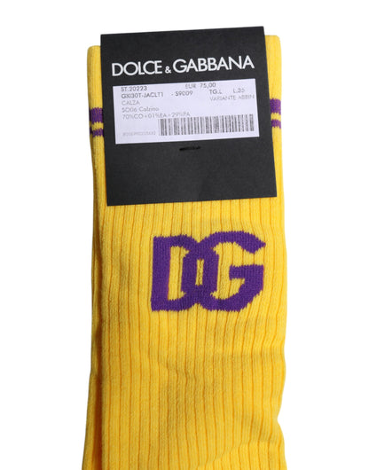 Yellow Cotton DG Logo Mid Calf Socks