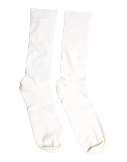 White Cotton Solid Mid Calf Men Socks