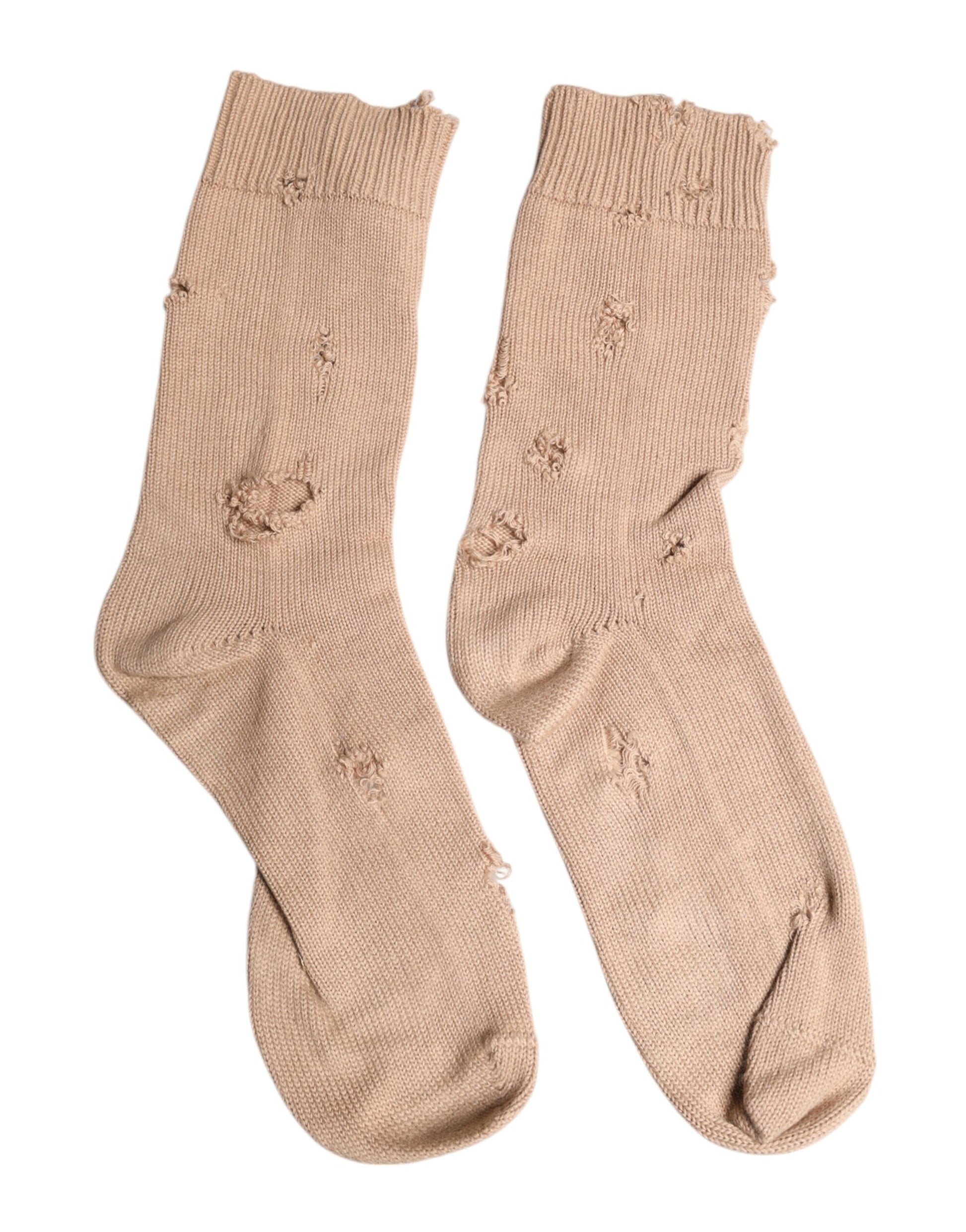 Beige Solid Stretch Mid Calf Men Socks