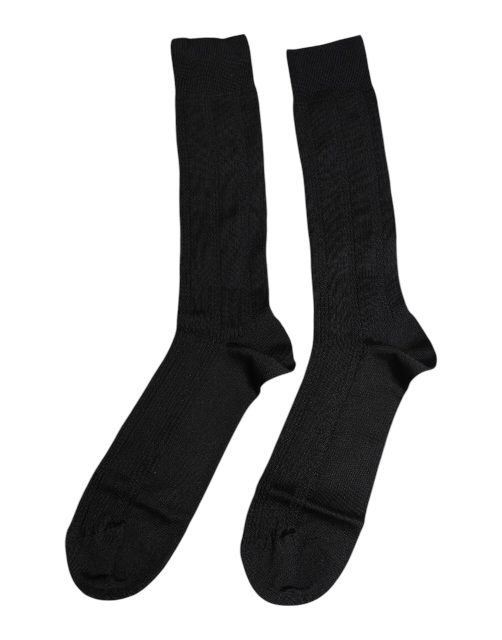 Black Stretch Logo Mid Calf Men Socks