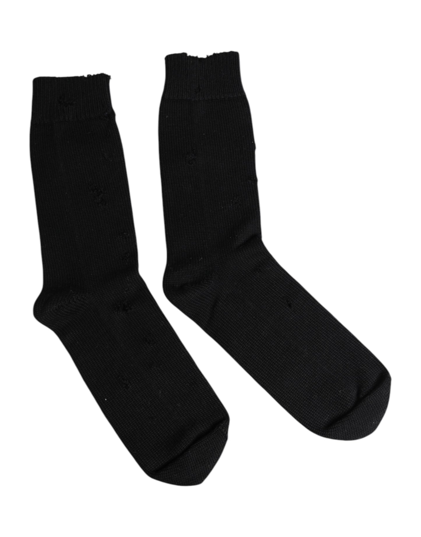 Black Solid Stretch Mid Calf Men Socks