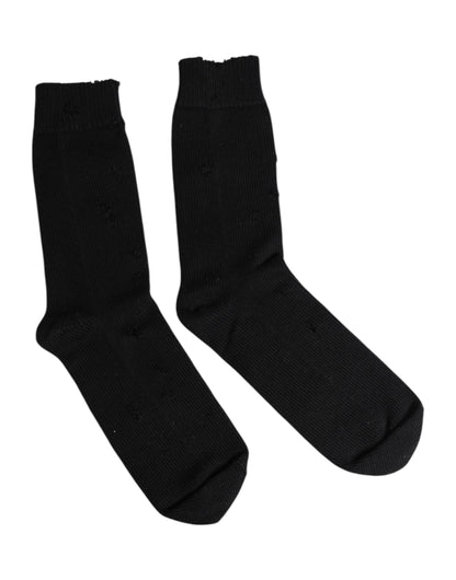Black Solid Stretch Mid Calf Men Socks