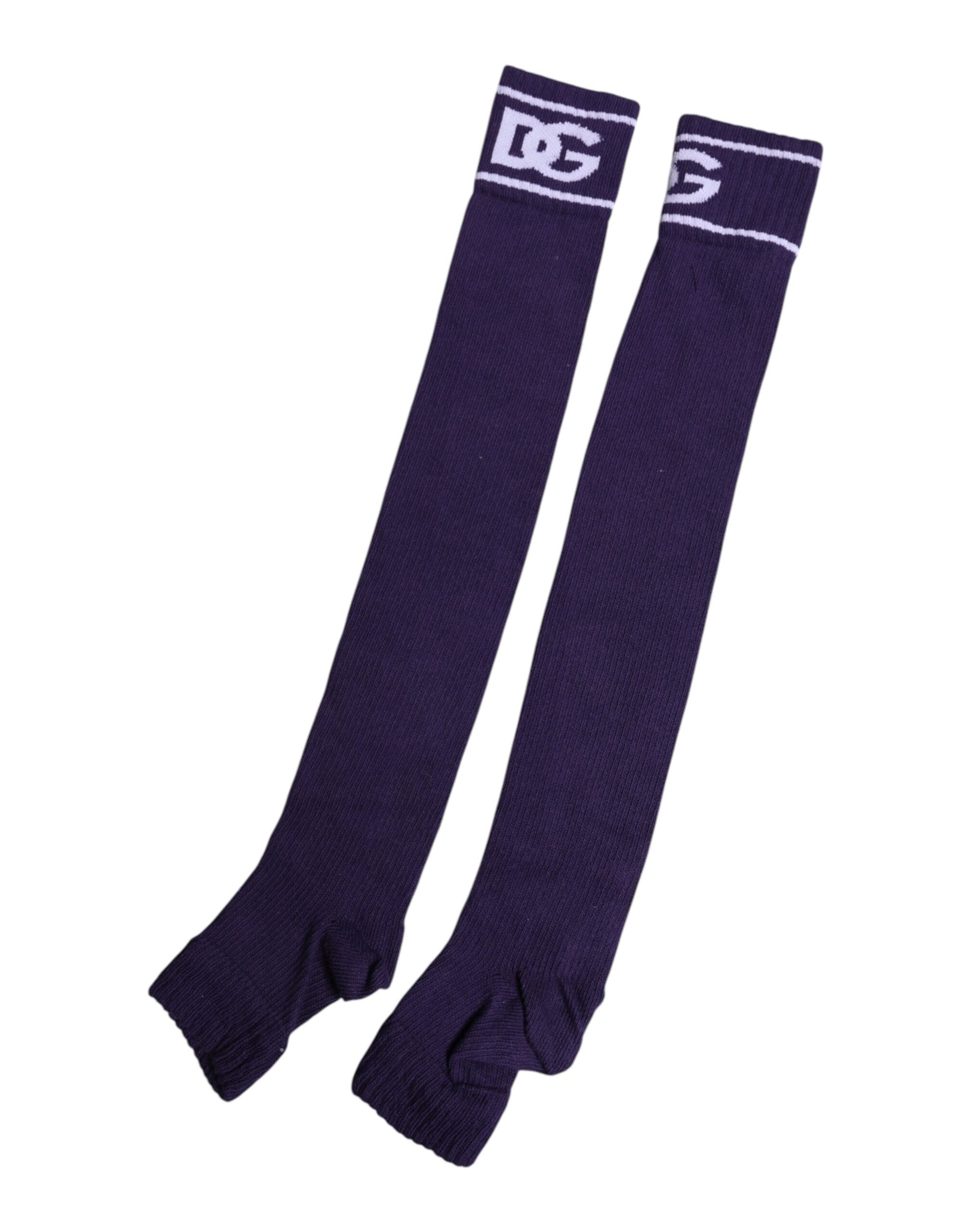 Purple Cotton DG Logo Print Open Toe Socks