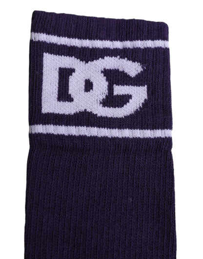 Purple Cotton DG Logo Print Open Toe Socks