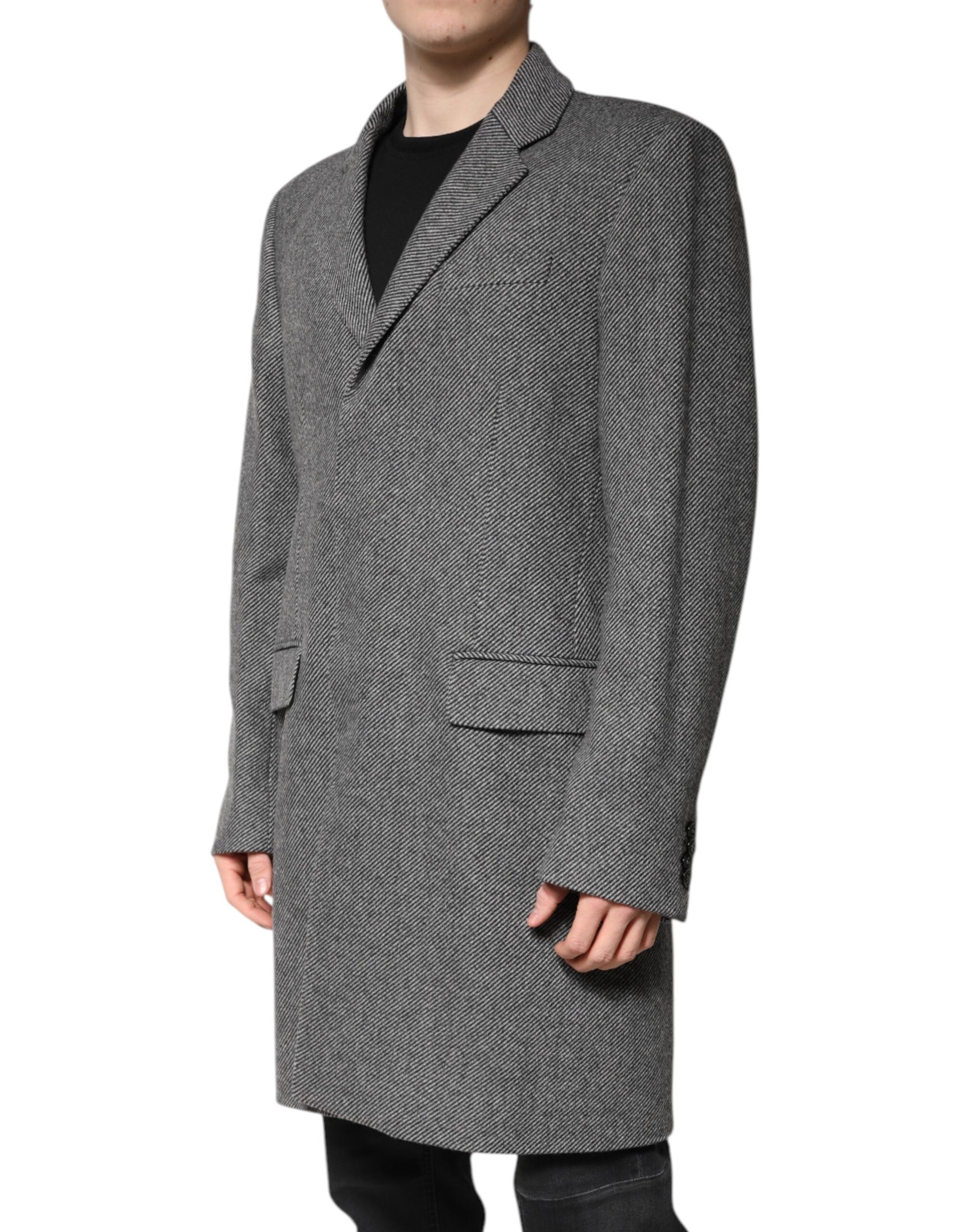 Gray Wool Single Breasted Trench Coat Jacket