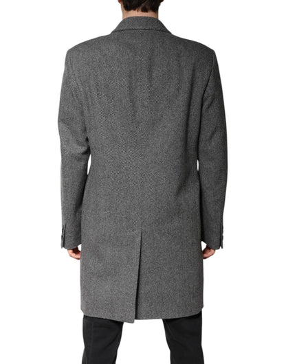 Gray Wool Single Breasted Trench Coat Jacket