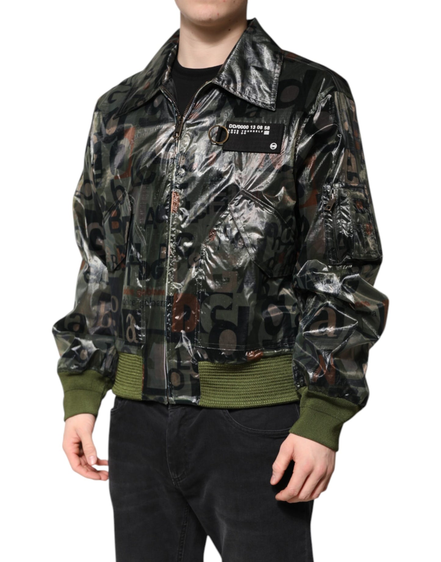Green DG Logo Print Bomber Full Zip Jacket