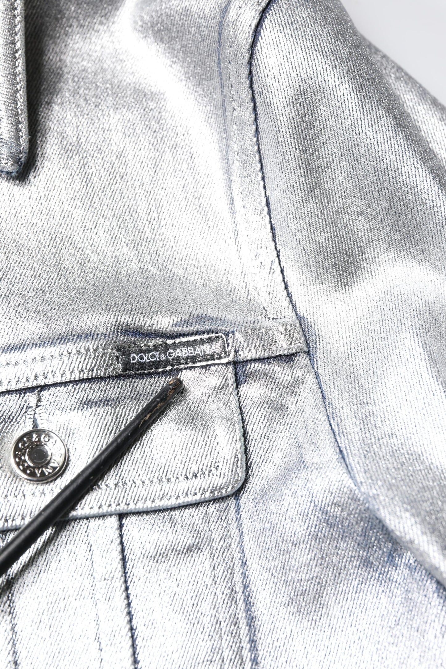 Silver Cotton Button Down Denim Biker Jacket