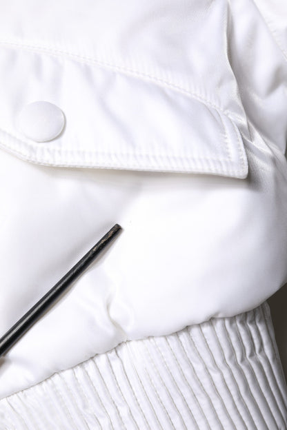 White Nylon Full Zip Cropped Bomber Jacket