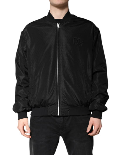 Black Long Sleeves Full Zip Bomber Jacket