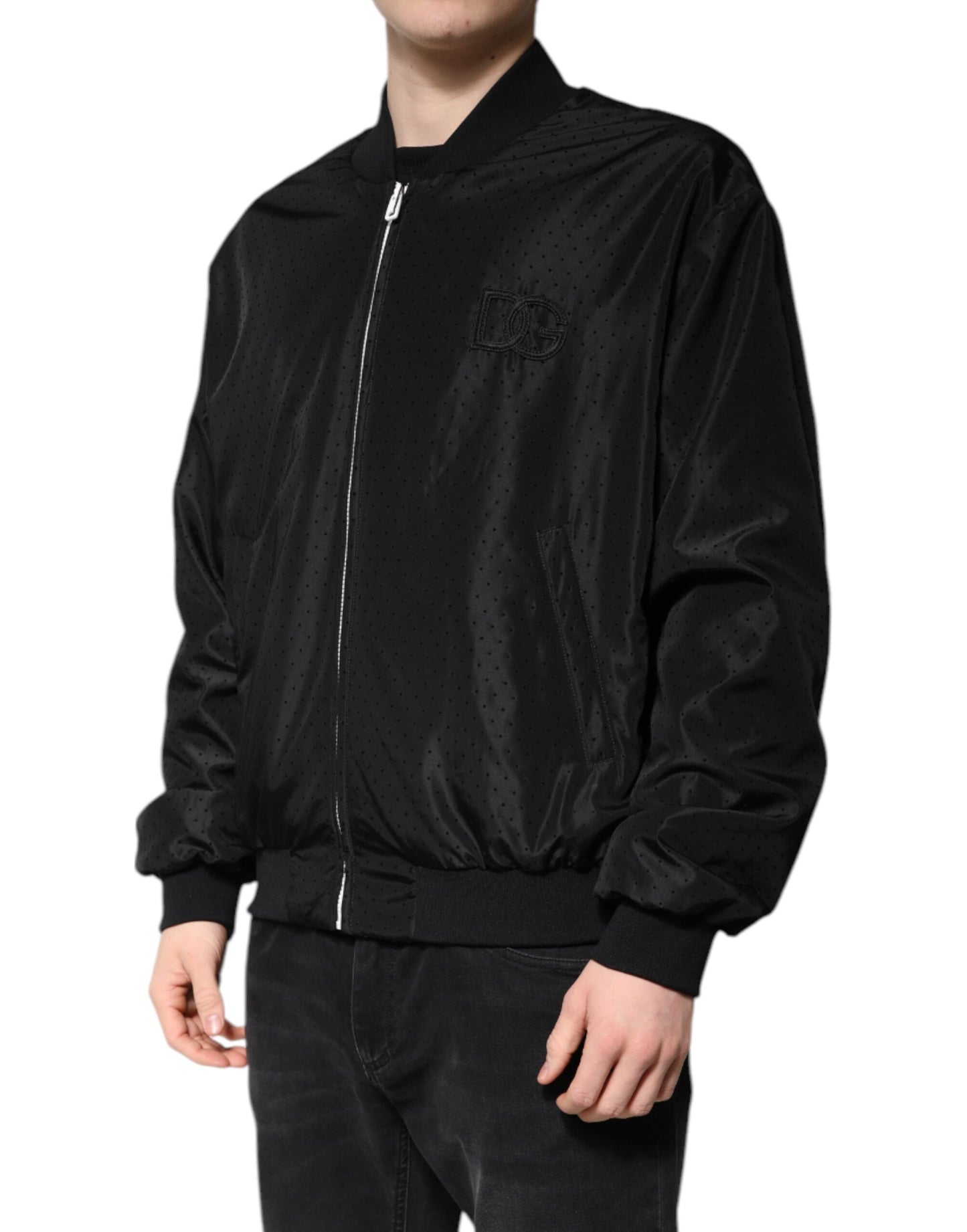 Black Long Sleeves Full Zip Bomber Jacket