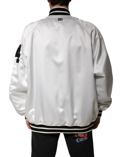 White DG Logo Polyester Jersey Bomber Jacket
