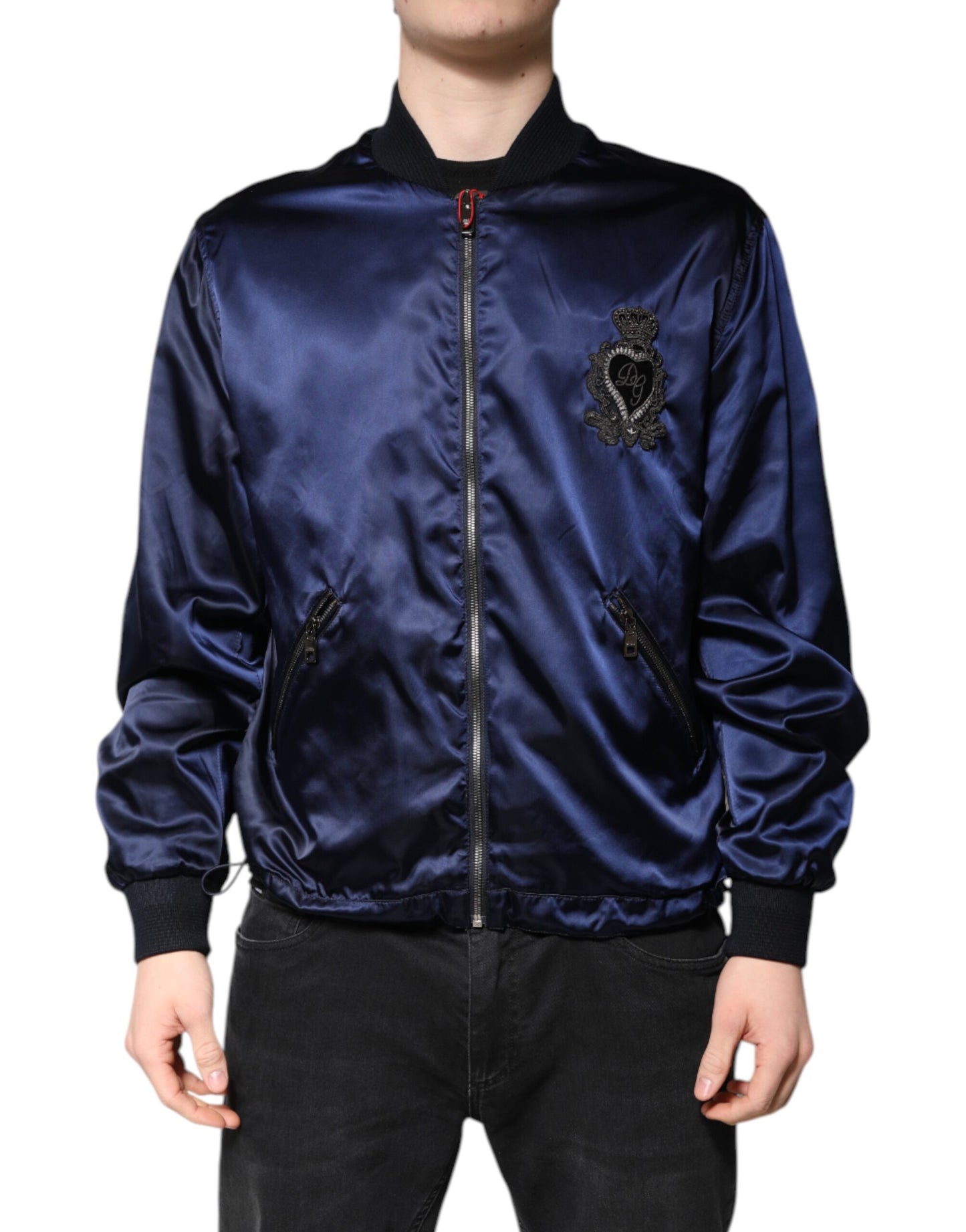 Blue Nylon DG Crown Full Zip Bomber Jacket