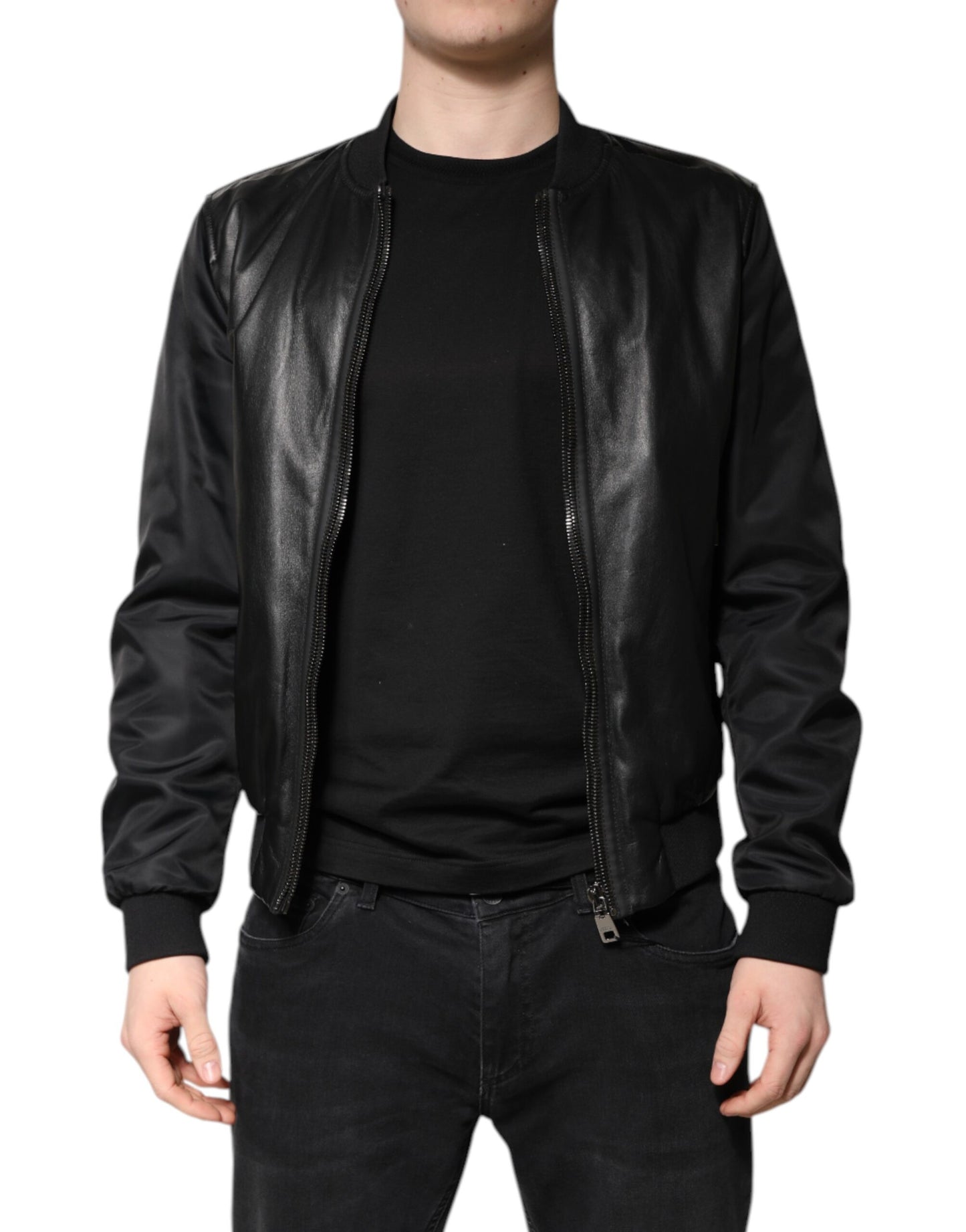 Black Lambskin Leather Biker Full Zip Jacket