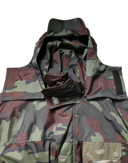Multicolor Camouflage Button Hooded Jacket