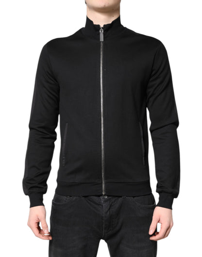 Black Cotton Logo Full Zip Men Bomber Jacket
