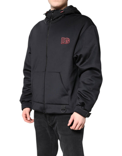 Black Polyester DG Hooded Full Zip Jacket