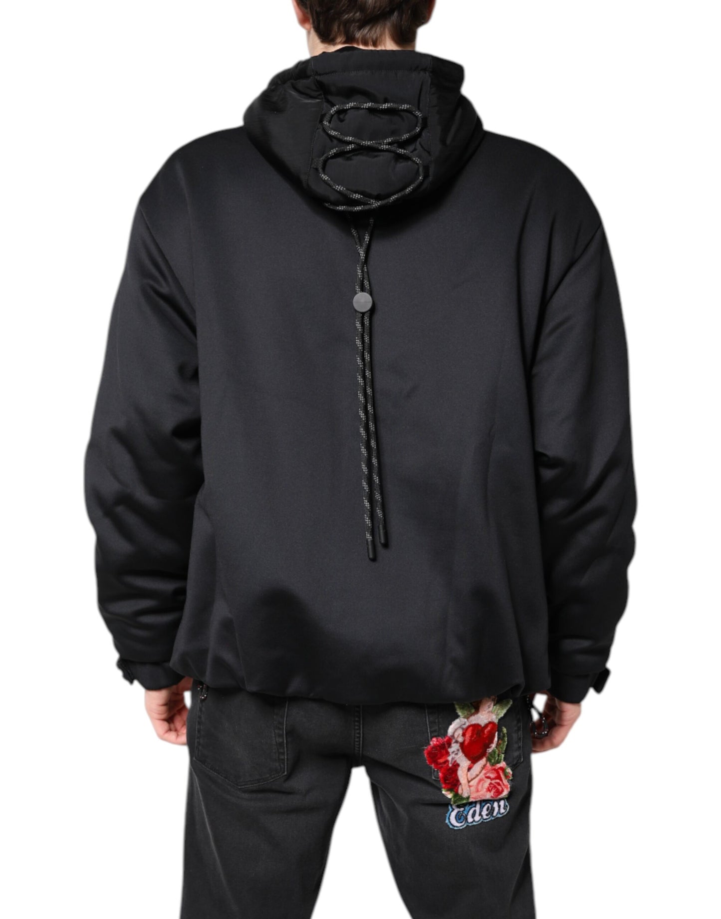 Black Polyester DG Hooded Full Zip Jacket